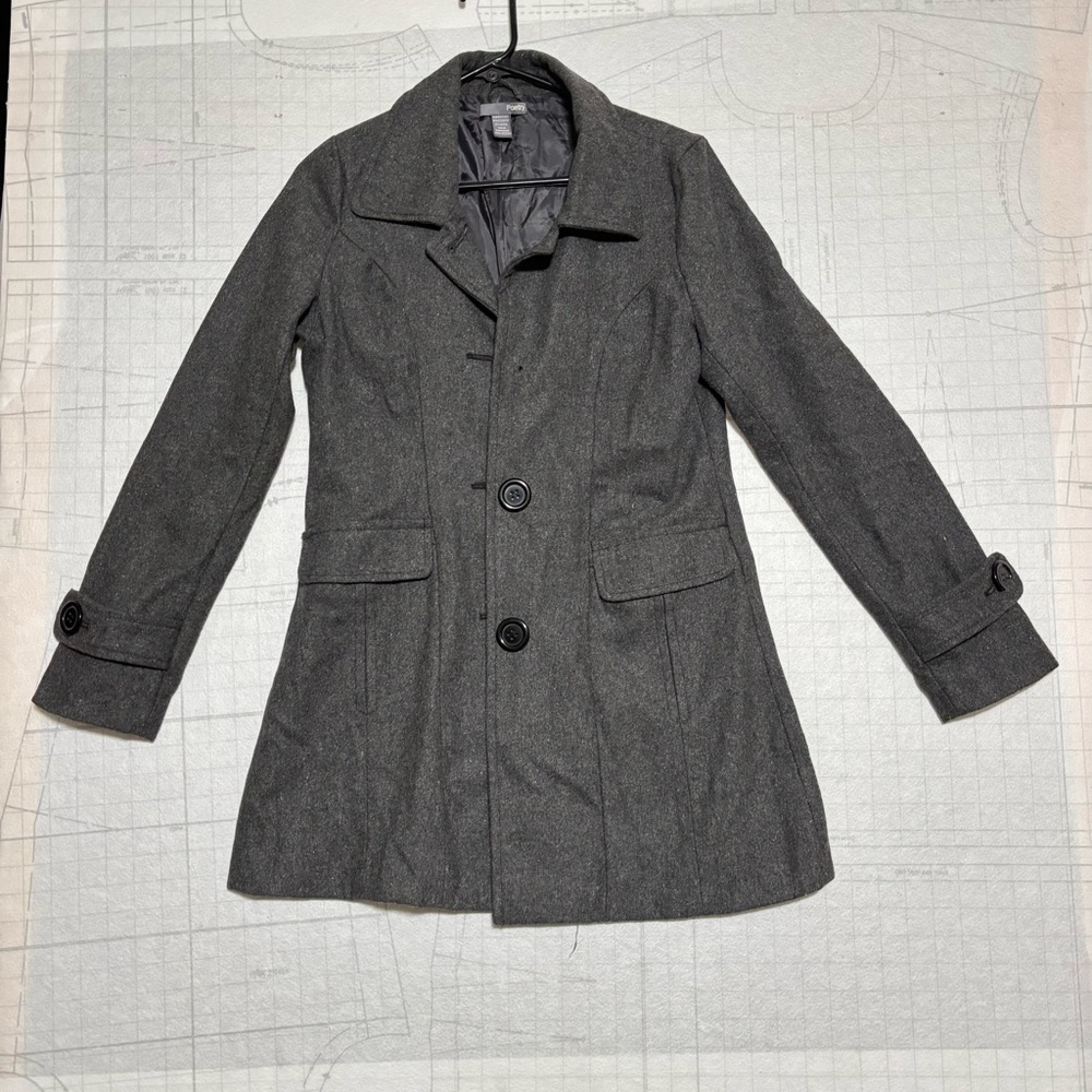 Poetry Long Sleeve Button Up Jacket Pea Coat Gray Womens Size M Wool Blend As Is